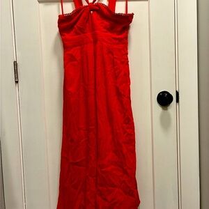 Anthropologie Red Ruched Spaghetti Strap Dress